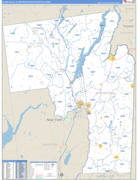 Glens Falls Metro Area Wall Map Basic Style